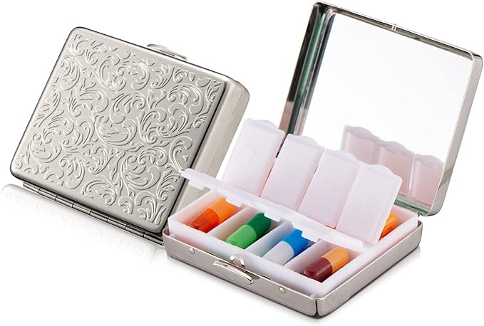 Portable Metal Travel Medicine Box/8 Compartments (Silver)