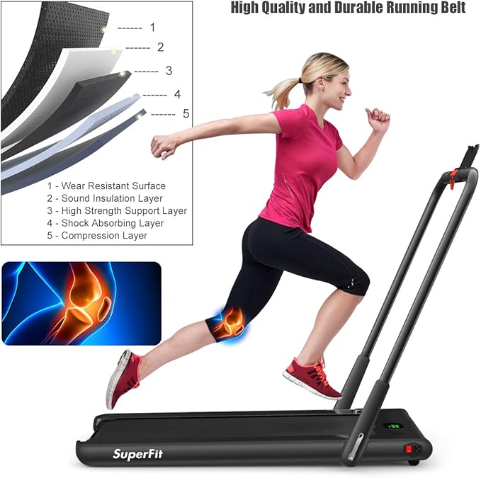 GYMAX Walking Pad, 2 in 1 Free Installation Under Desk Treadmill with Smart App, Remote Control & LED Display, 2.25HP Foldable Portable Compact Running Machine for Small Spaces Home Office
