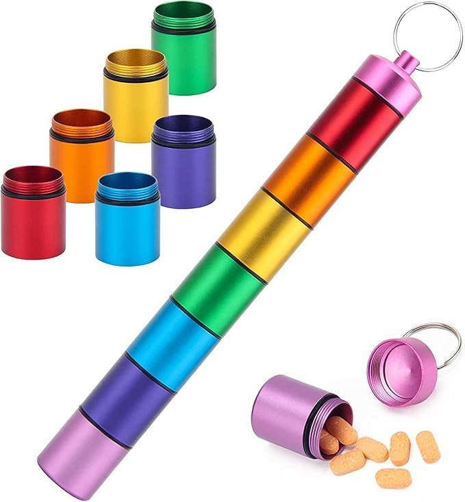 Portable Aluminum Alloy Medicine Organizer Box Tablets Container Case Keychain Stackable & Waterproof Travel Pill Box | Multicolor | 01 Pcs