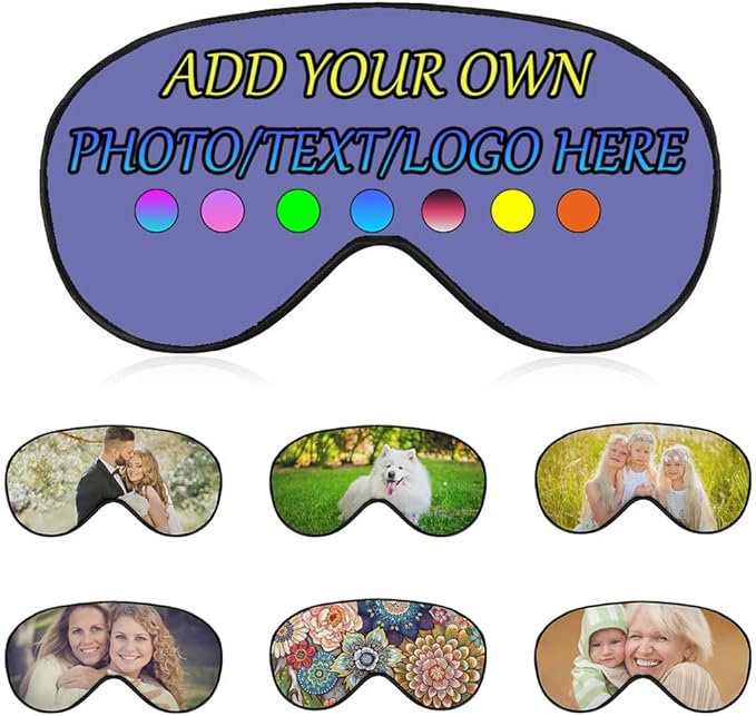 Personalized Eye Mask, Custom Eyeshade Blindfold Add Your Design Image Text Customized Eye Cover with Adjustable Strap for Sleeping Travel Work Naps Blocks Light, Purple Blue