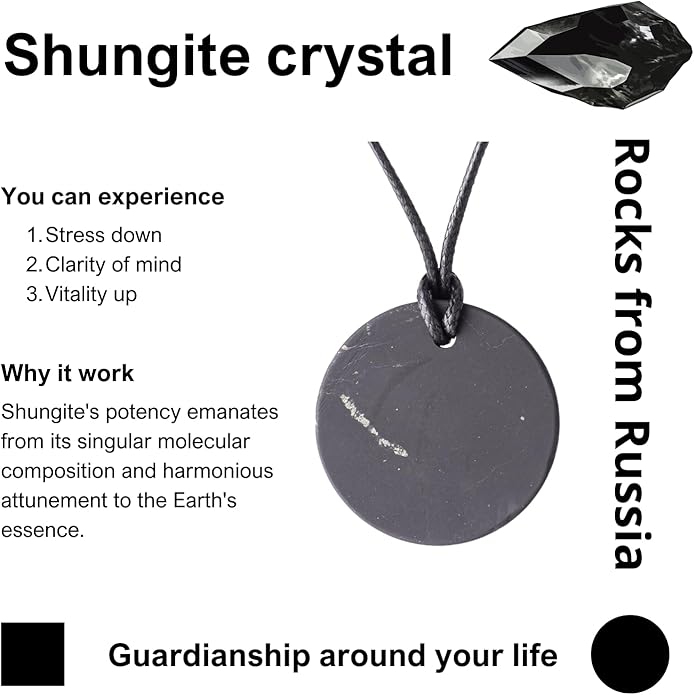 Shungite Pendant Necklace - Harmonizing Shield Defense - Wearable Shungite Crystal for Stress Down and Vitality Up - Shungites Stones from Russian Mine