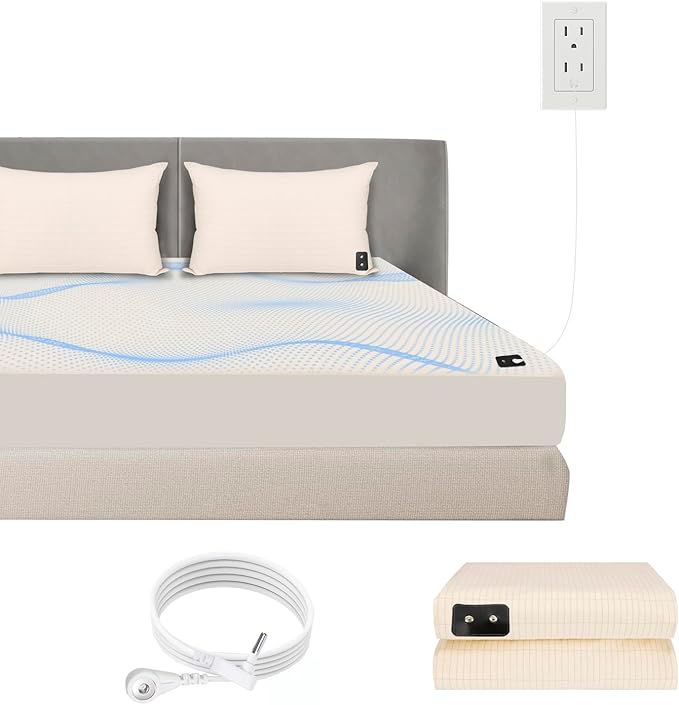 Grounding Sheets Queen Size Organic Cotton Conductive Grounding Sheets 10% Silver Fiber with Grounding Cord Bed Sheets for Sleep Earth Connected Sheets 60x80inch Beige