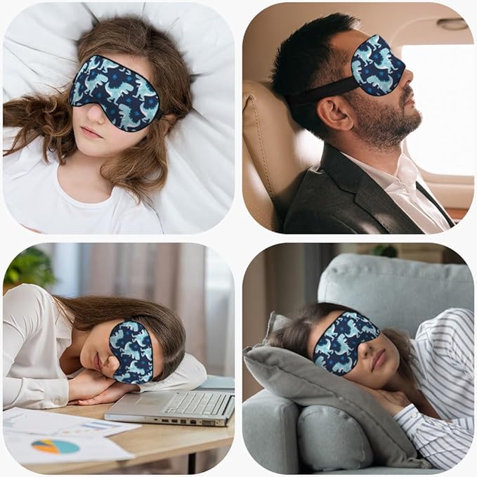 Funny Dinosaur Sleep Mask Eye Mask Cartoon Green White Animals Ferocious Animal Dark Blue Sleep Mask Light Blocking Adjustable Soft Eye Masks for Women Deep Rest Travel