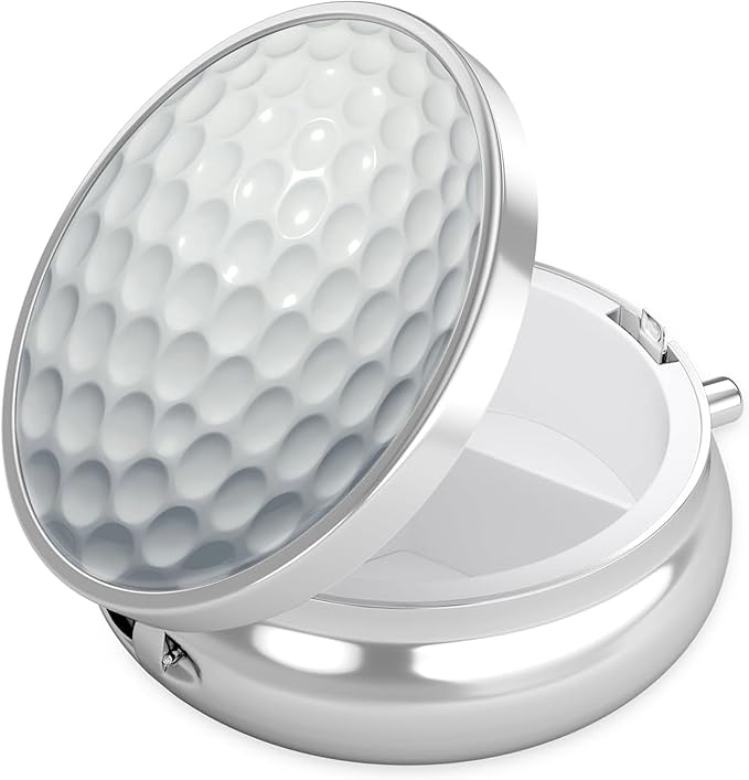 Golf Ball Pill Case,Sprot Ball Pill Box 3 Compartments Metal Small Pill Holder with Mirror Mini Travel Pill Container for Purse Pocket Women Men