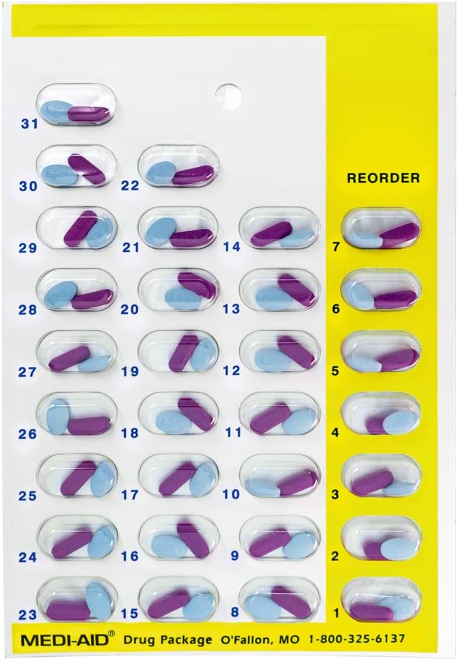 Color Coded Monthly 31 Day Medication Blister Cards Cold Seal - Use Colors for Daily, AM/PM, 3X, 4X, 5X a Day Pill Organizer (6 Pack Yellow)