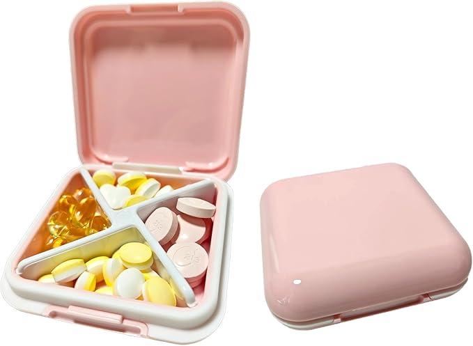 Small Pill Box, Small Pill Case Organizer Pocket Pill Box Portable Daily Pill Container Medication Travel Case Pill Holder Medicine Case for Purse（Pink）
