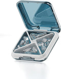 Small Pill Box Waterproof Travel Pill Case Portable Daily Pill Container Pill Holder for Purse 4 Compartments Pocket Compact Medicine Organizer for Fish Oils,Supplements,Medication (Blue)