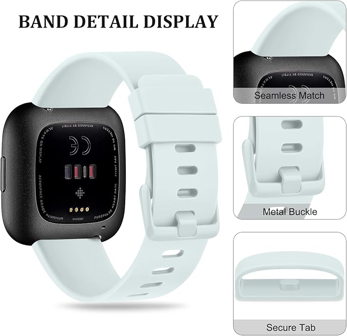 Mugust Sport Bands Compatible with Fitbit Versa 2 / Fitbit Versa/Versa Lite/Versa SE, Classic Soft Silicone Replacement Wristbands Straps for Fitbit Versa 2 Smart Watch Women Men (Large,Light Cyan)