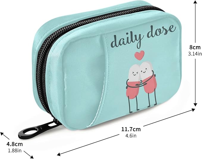 Naanle Cartoon Pills Heart Pill Box 7 Day Case Bag Travel Organizer with Zipper Portable Weekly Compact Size for Vitamin Supplement Holder A Cartoon Red Blue 4.6 x 3.14 x 1.88 Inch 0.12 kilograms