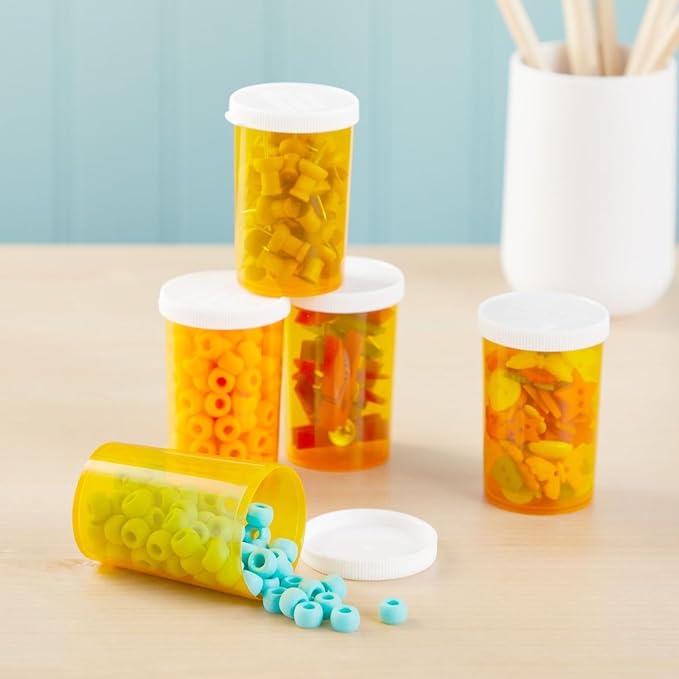 Juvale Empty Pill Bottles with Caps - Easy-Open Plastic Vials with Caps - Compact Travel Pill Bottles - 20 Dram, Orange, Pack of 50