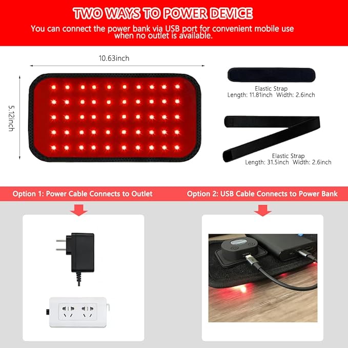 Red Light Therapy Belt for Body, Portable 660nm & 850nm Near Infrared & Red Light Therapy Device Features 4 Timer Modes for Back Waist Calves Arms for Women and Men（Micro Black）