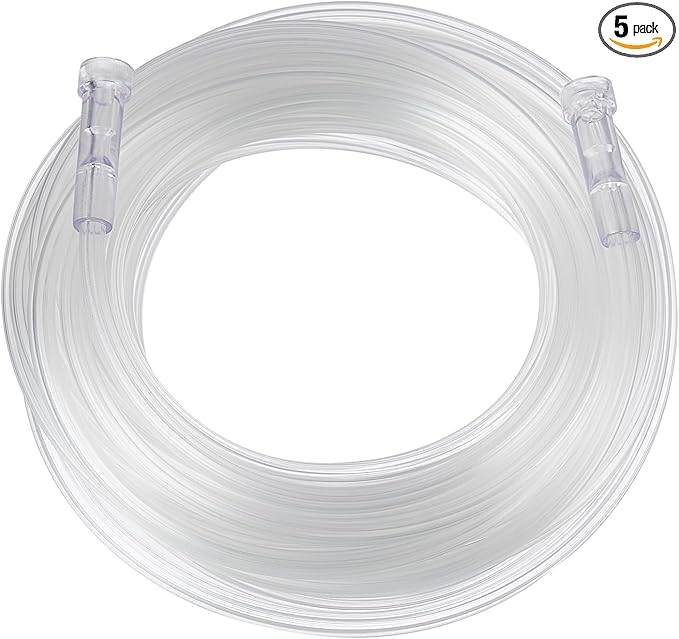 Oxygen Supply Tubing - Premium Crush-Resistant with Curved Prongs, High Flow Oxygen Tubing for Oxygen Concentrator Machine, Nebulizer Tubing & Oxygen Therapy - 50 FEET 5 Pack