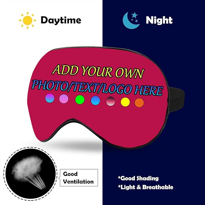 Personalized Eye Mask, Custom Eyeshade Blindfold Add Your Design Image Text Customized Eye Cover with Adjustable Strap for Sleeping Travel Work Naps Blocks Light, Plum Purple