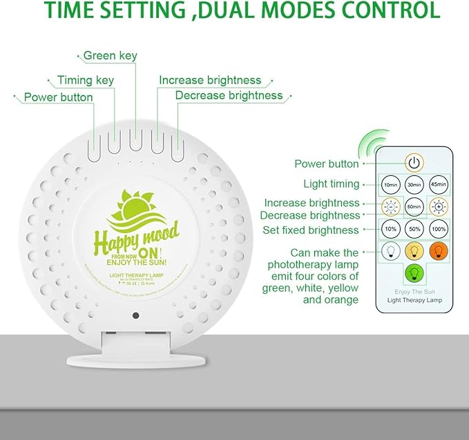 McDen Light Therapy Lamp, UV Free 10000 lux, Desktop Desk Lamp with Green Light and Three Types of White Light, 20 Adjustable Brightness Levels, and 4 Timer Functions