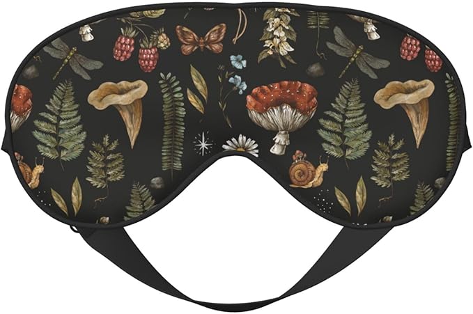 Vintage Mushroom Fern Sleep Mask Eye Mask with Adjustable Strap Eye Sleep Shade Cover Blocks Light for Women Men Airplane Travel Nap