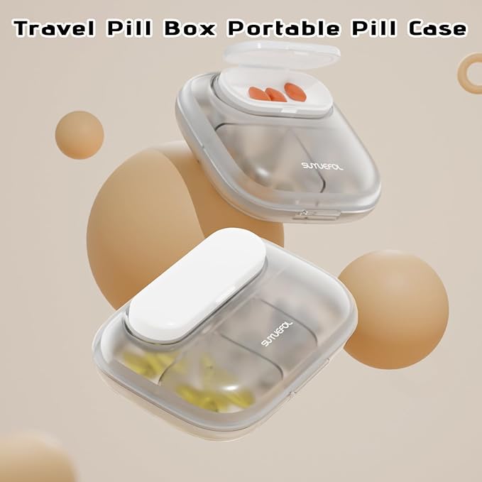 MURRI&MURRDI Travel Pill Organizer, Small Pill Container 6 Compartments, Daily Pill Box for Pocket, Portable Pill Case for Purse, Detachable Medicine Organizer（G White）
