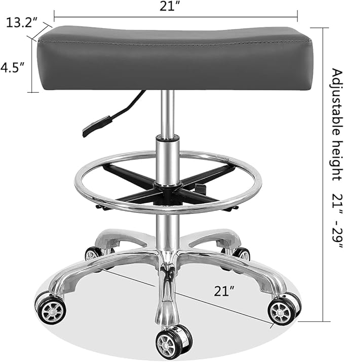 Antlu Adjustable Rolling Swivel Stool Chair for Massage Office Tattoo Kitchen, Work Stool with Wheels (Grey, with Foot Ring)
