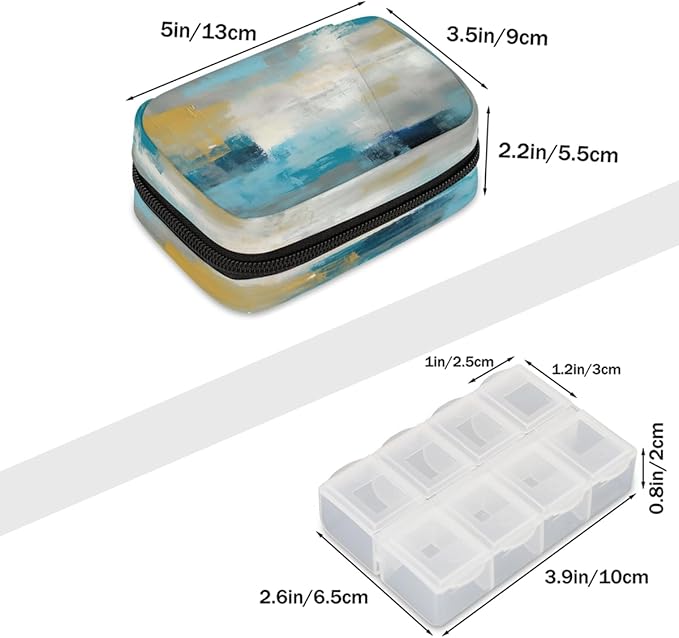 Blue Pattern Abstract Pill Case Travel Pill Organizer Weekly 7 Day Portable with Zipper Medicine Box Pill Case for Vitamins, Birth Control,Fish Oils,Medication, Supplements