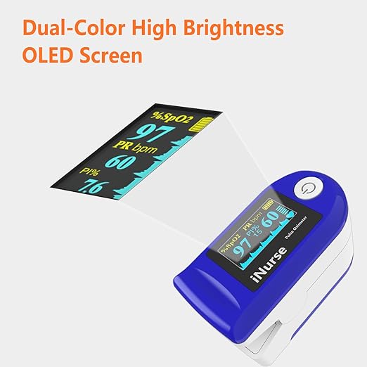 Fingertip Pulse oximeter fingertip with Plethysmograph and Perfusion Index, Portable Blood Oxygen Saturation Monitor for Heart Rate and SpO2 Level, O2 Monitor Finger for Oxygen,Pulse Ox,Oximetro
