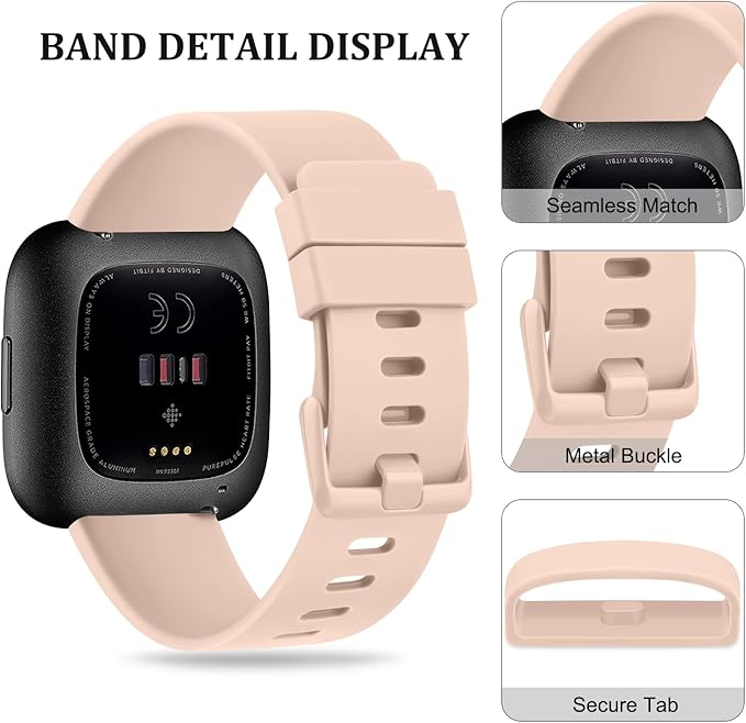 Mugust Sport Bands Compatible with Fitbit Versa 2 / Fitbit Versa/Versa Lite/Versa SE, Classic Soft Silicone Replacement Wristbands Straps for Fitbit Versa 2 Smart Watch Women Men (Small,Apricot Pink)