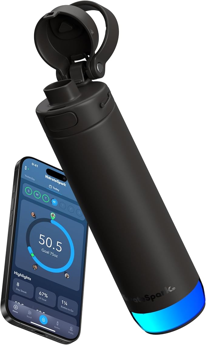 Hidrate Spark PRO 2 21 oz Straw – Smart Hydration Bottle with Clinically Accurate Water Tracking & Extended Battery Life – Syncs with Apple Health, Fitbit, Smart Rings & Watches - Black