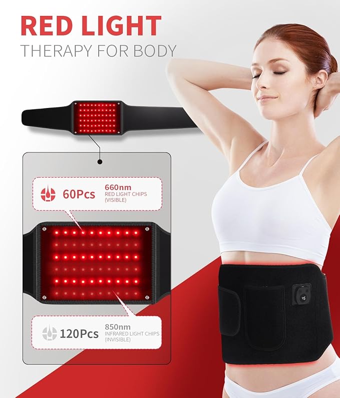 Red Light Therapy Belt for Body, Wearable Near Infrared Light Therapy 660nm & 850nm 3-in-1 Bead, Fatigue Pain Relief & Muscle Recovery, Gifts for Women Men