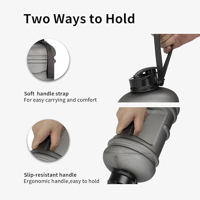 TOOFEEL Half Gallon Water Jug - 2 Liter BPA Free Reusable Bottle with Measurements - Ideal for Gym, 74 oz Matte Light Gray