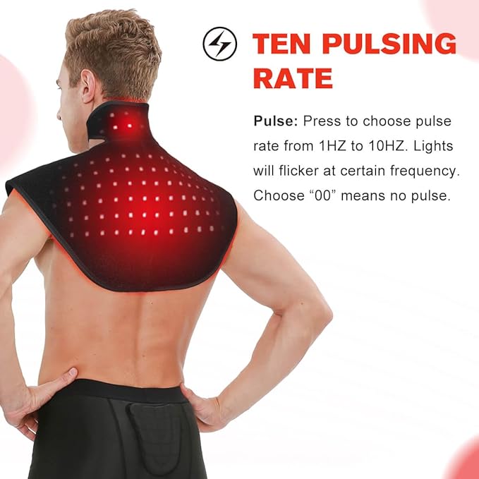 New RC2 Cordless Red Light Therapy for Neck and Shoulders, Near Infrared Therapy Wrap Pulse Therapy for Pain Muscle Relief