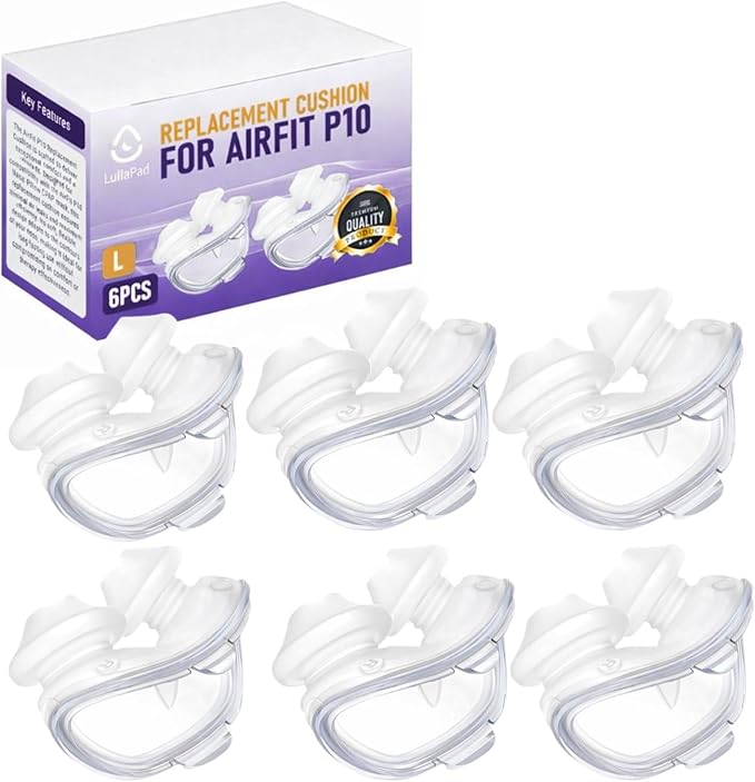 AirFit P10 Nasal Pillow Cushion - Silicone Replacement Nose Pillows - Leak-Free Seal & Lightweight Comfort Replacement Supplies for Uninterrupted Sleep - Large 6 Pack