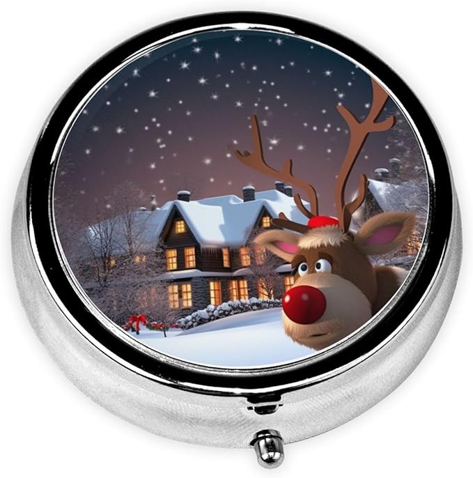 Small Pill Box 3 Compartment Christmas Pill Box for Pocket or Purse Decorative Metal Pill Organizer Portable Travel Pillbox Round Medicine Vitamin Holder Unique Gift
