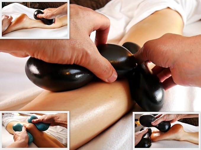 Blissful (Lapis Blue)(Single) Synergy Stone - Contoured Hot Stone Massage Tool with Radiant Heat - Relaxing and Therapeutic for Neck, Back, Legs, Feet - Matte Surface for on Skin with Oil only