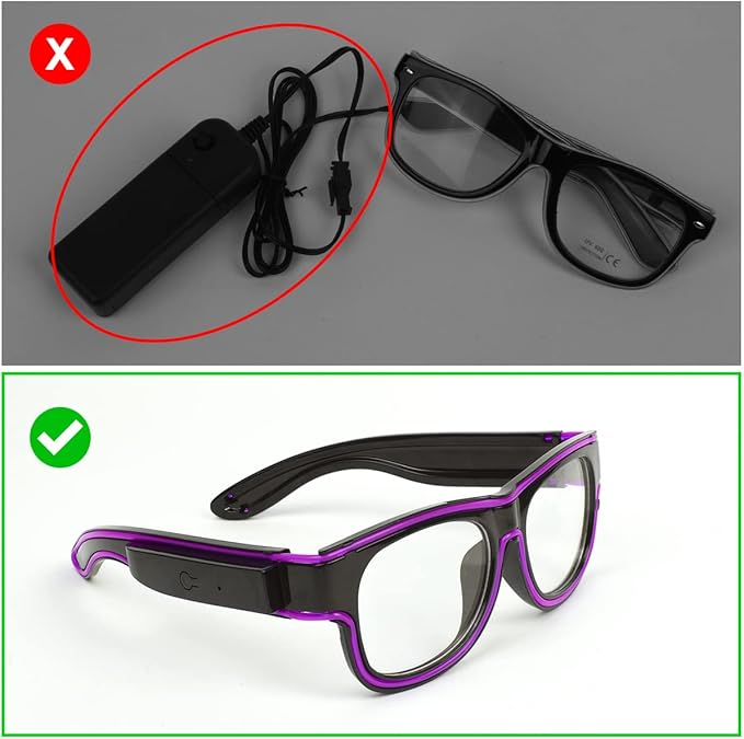 Ainiv Wireless Light Up Glasses 3 Modes LED Luminous Glasses Glow in the Dark for Parties, DJ, EDM, Halloween, Christmas
