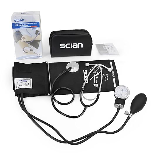 Scian Manual Blood Pressure Cuff with Stethoscope – Aneroid Sphygmomanometer with D-Ring Adult Cuff 8.7”-16.5” in Carrying Bag for Nurses Doctors Senior Home Use (Black)