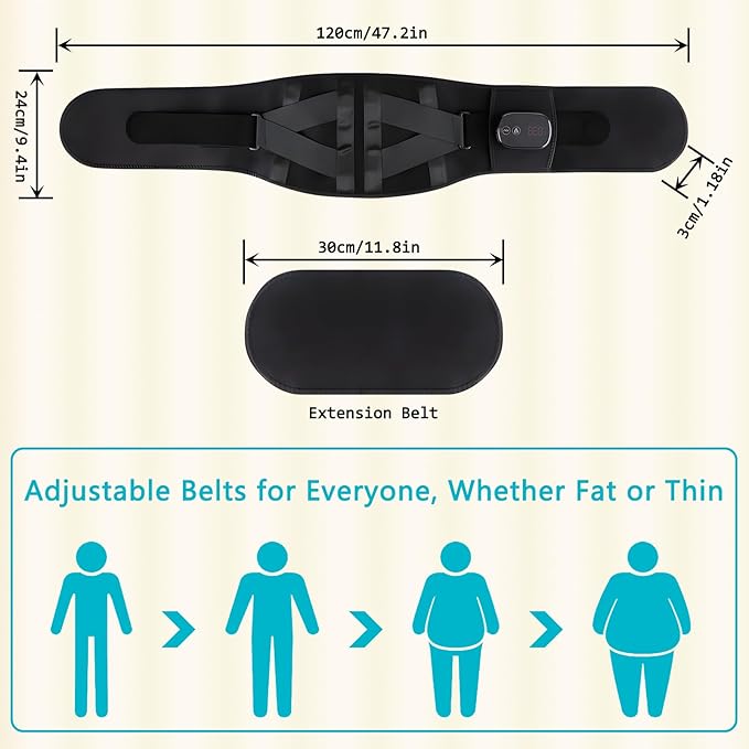 Cordless Heating Pad with Massager, Back Brace Heating Pad for Back Pain Relief, Heated Back Support Belt with 3 Heating & Vibration Modes, Rechargeable Low Back Massager for Women Men
