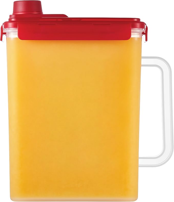 LocknLock Aqua Fridge Door Water Jug with Handle BPA Free Plastic Pitcher with Screw Top Lid Perfect for Making Teas and Juices, 1 Gallon, Red