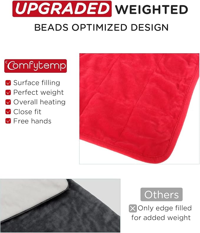 Comfytemp Weighted Heating Pad for Period & Back, 2.2lb Extra Large Menstrual Heated Pad, 12" x 24" XL Electric Heat Pad with 9 Heat Level & 11 timers auto-Off for Neck Shoulder Leg Knee Abdomen, Red