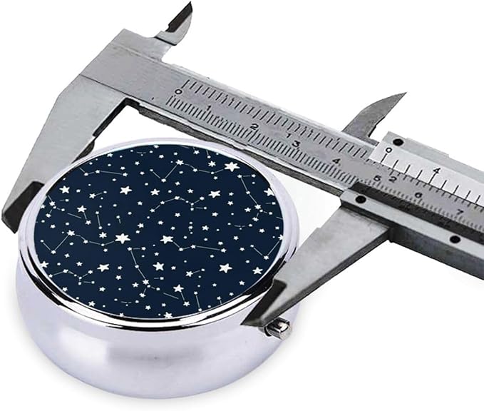 Round Pill Organizer, Portable Travel Pill Case, Purse Pill Box Hold for Pills, Jewelry, Beads, Paper Clips, Constellation Galaxy Starry Night Stars Glow in The Dark Midnight