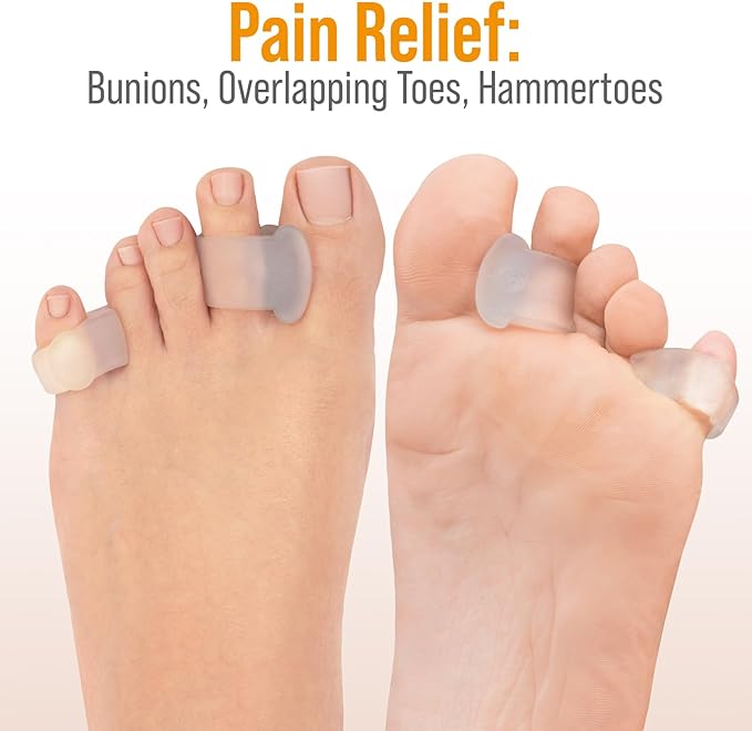 5 STARS UNITED Toe Spacers for Men & Women – 4 Big and 2 Pinky Gel Separators for Overlapping & Curled Toes, Bunions, Alignment - Diabetic Foot Care, Silicone Spreader, Corrector & Straightener, Clear