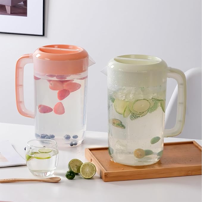 Clear 1 Gallon Pitcher With Lid - Large Plastic Ice Tea Jug for Fridge, Water and Juice Container, Sun Tea Pitcher With Spout (Yellow)