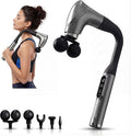 Long Handle Massage Gun for Back and Shoulders, Ergonomic Extended Reach Deep Tissue Massager, U-Shaped Dual Head Percussion Muscle Massager, 12 Speeds with 5 Heads, Quiet & Cordless