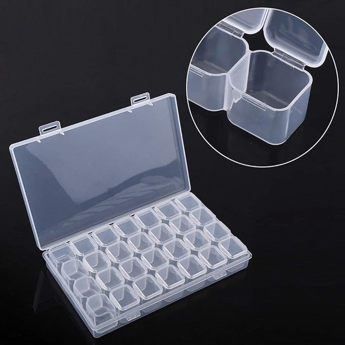 Box, Jewelry Organizer Clear Plastic 28 Slots Adjustable Tablet Jewelry Storage Box Container