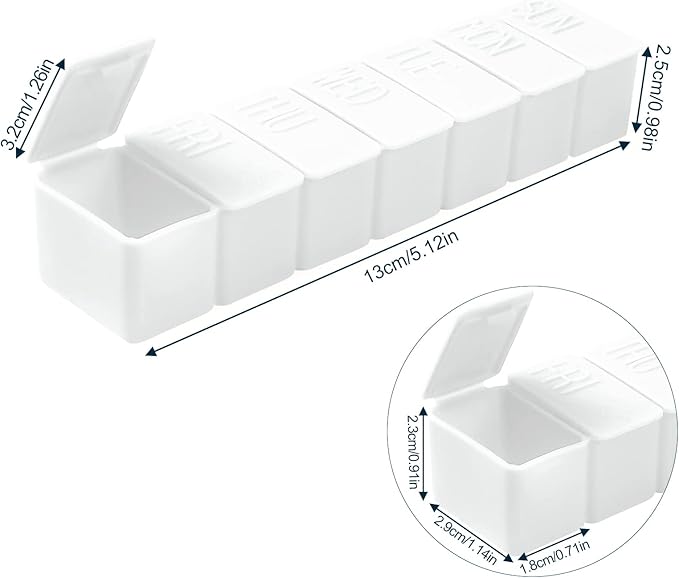 Weekly Small Pill Organizer, 7 Day Pill Case, Daily Vitamin Case Medicine Box, Pill Containers for Medicine Supplements Fish Oil(2Pcs,White)
