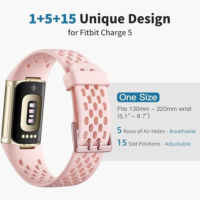 Replacement Bands Compatible with Fitbit Charge 5/ Charge 6 for Women Men, Soft Breathable Sports Bracelet Adjustable Waterproof Wristbands Accessories for Fitbit Charge 5 Bands/Charge 6 Bands, Pink