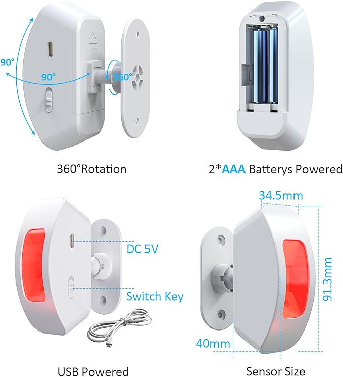 Wireless Motion Sensor Alarm Indoor: Motion Detector Alarm for Business Store Home Security with 35 Ringer/Led Light Remind- Motion Sensor Door Chime with Buzzer