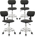 Low Wide Rolling Swivel Stool with Backrest, Adjustable Height Salon Chair Stools with Footrest for Spa Tattoo Office Desk Massage Task Lash Barber Facial, Black 4PK