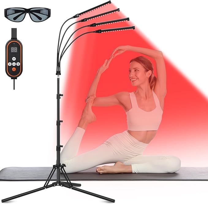 Red Light Therapy Lamp, Red Light Therapy Device for Body with 4 Heads, 660nm & 850nm Adjustable Infrared Lights Angle Lamp with Adjustable Stand, Portable for Full Body Muscle Joint Home Use