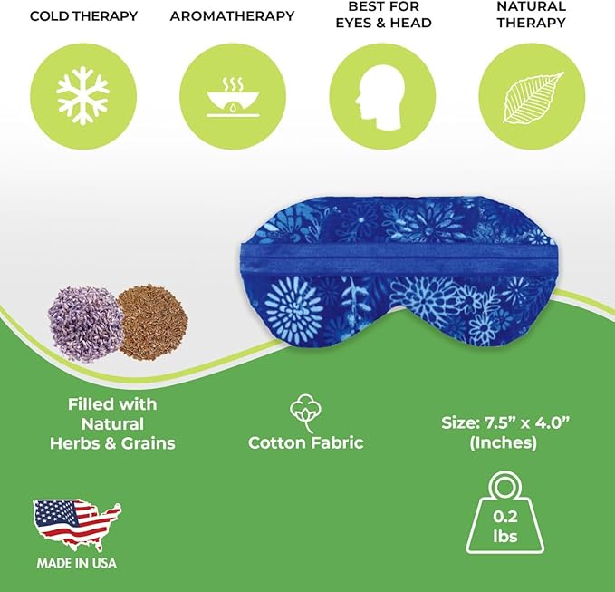 Nature Creation Lavender Aromatherapy Sleeping Eye Mask Pillow - Weighted Eye Mask for Sleeping, Relaxation, Yoga and Stress Relief - Cold Therapy Eye Masks for Women, Men - Blue Flowers (Pack of 1)