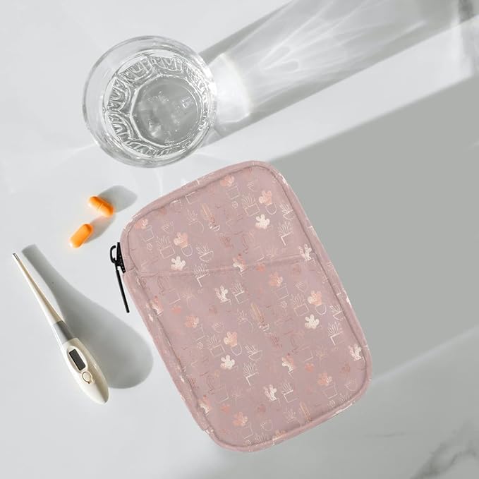 Pill Organizer Box Pink Gold Cactus 7-Day Weekly Medicine Pill Case Travel Pill Container Portable Pill Holder Storage Purse Bag Small Compact Size for Vitamin Supplement Birth Control
