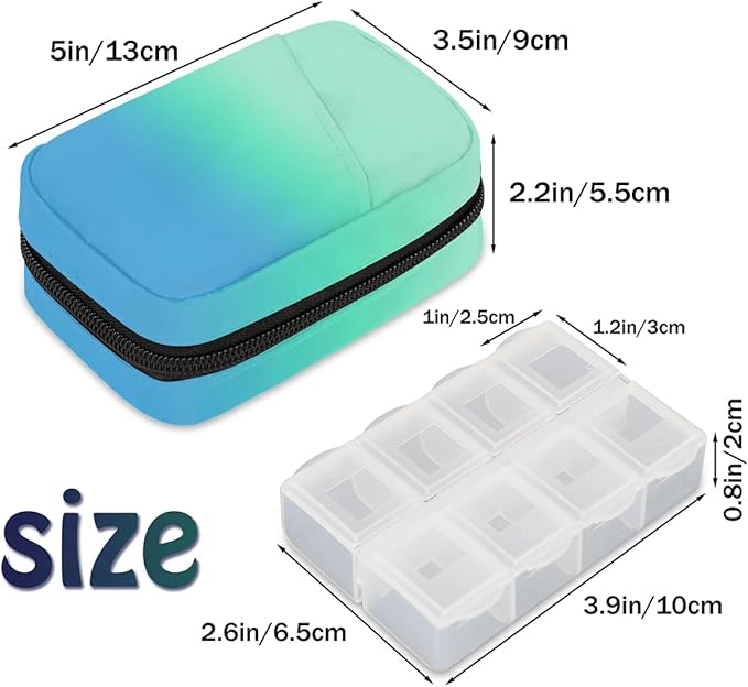 Weekly Travel Pill Organizer Case for Purse with Removable 7 Day Box Portable Compact Size Pill Box Fashionable Pill Container for Medicine Vitamin Supplement Teal Blue