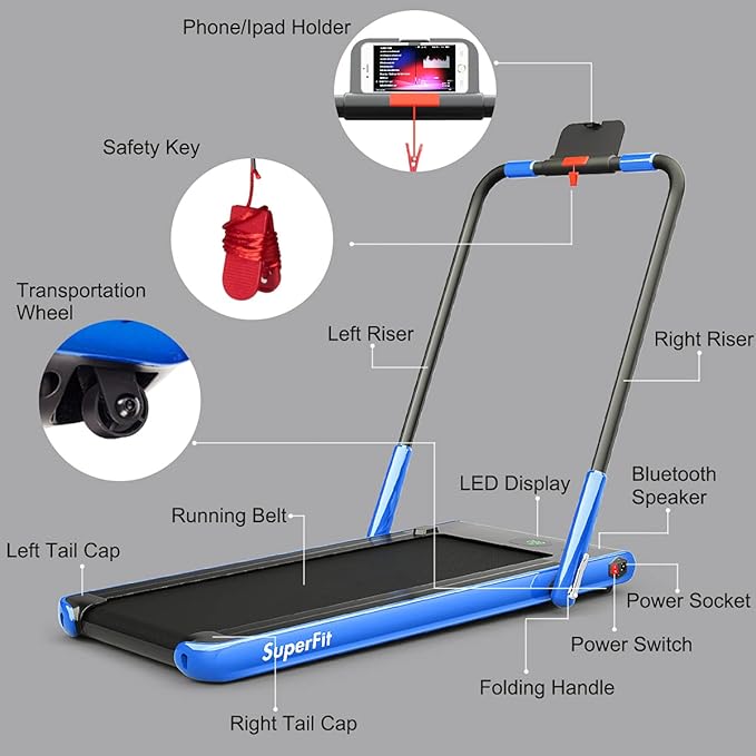 GYMAX Walking Pad, Foldable Under Desk Treadmill with LED Monitor, Remote Control, Smart App Control, Folding Portable Desk Treadmill for Office Standing Desk, Home Office Treadmill